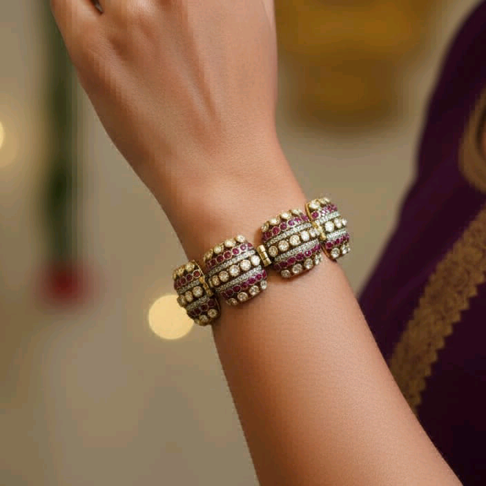 Moissanite Silver Gajra Kada